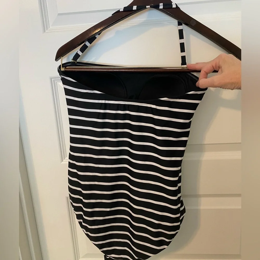 * Kona Sol Black White Striped Strapless or Halter One Piece Swimsuit Size M - Picture 4 of 8